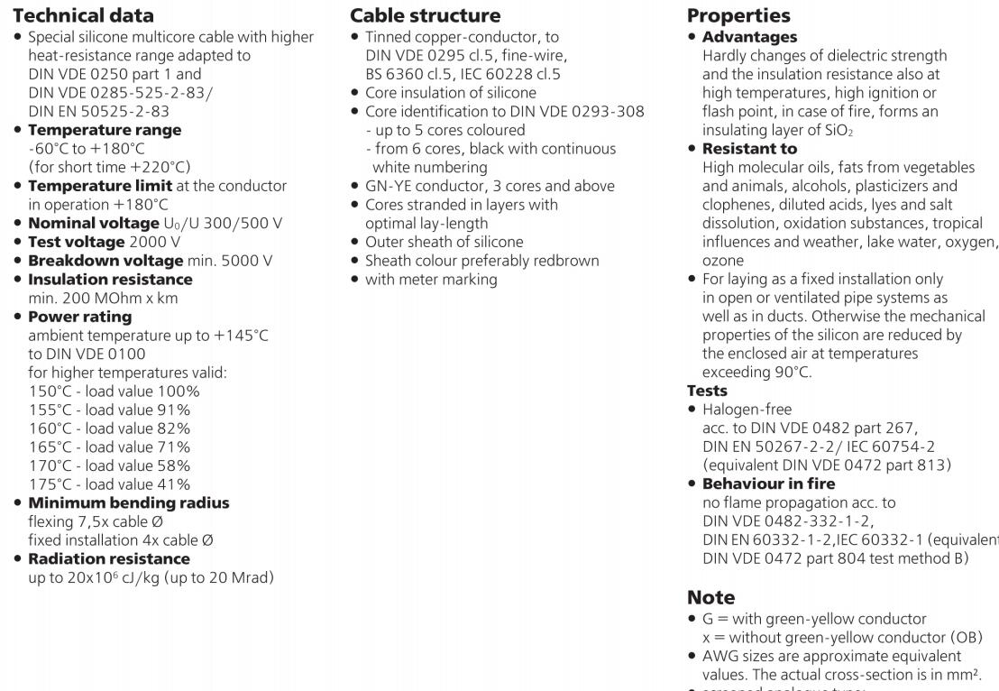 Multicore flexible halogen-free silicone cable SiHF/SiHF-C-Si